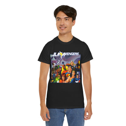 JLA/Avengers T-Shirt - George Perez Art - Wonder Woman, Scarlet Witch, Batman, Thor, Iron Man, Superman - DC Comics, Marvel Comics