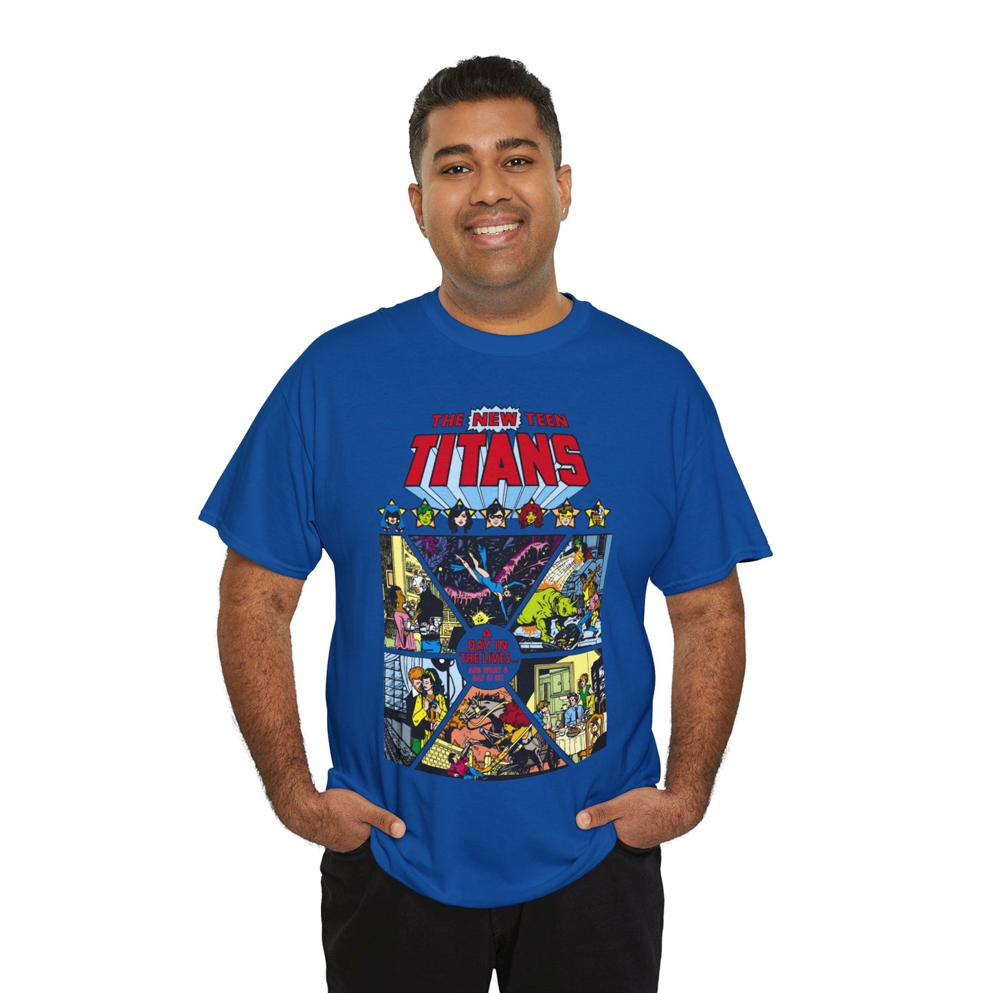 New Teen Titans T-Shirt - George Perez Art - #8 Cover - A Day in the Life - Robin, Wonder Girl, Cyborg, Starfire, Raven, Changeling, Kid Flash - DC Comics