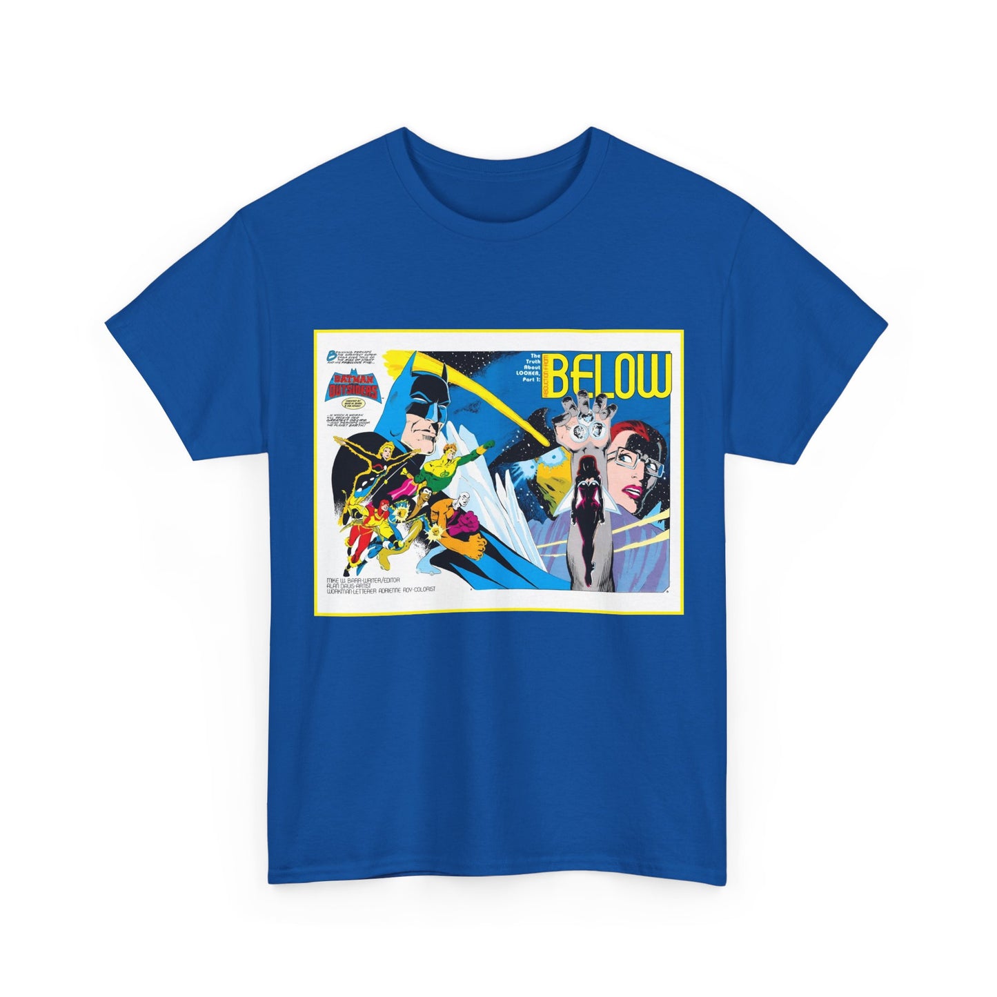Batman & the Outsiders T-Shirt - Alan Davis Art - Promotional Poster - Looker, Halo, Katana, Geo-Force, Metamorpho, Black Lightning - DC Comics