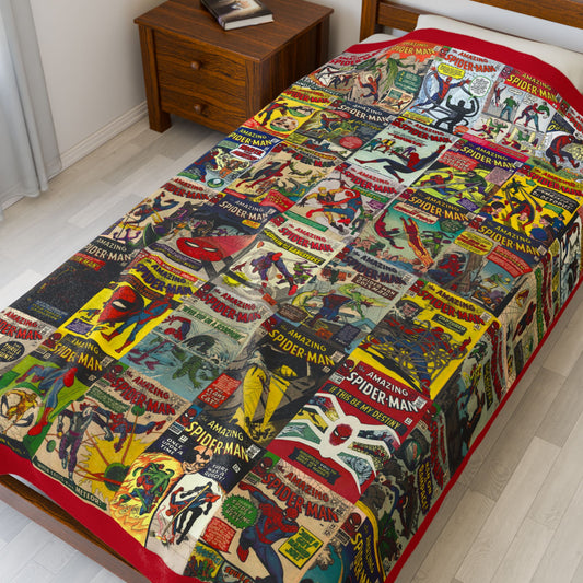 Amazing Spider-Man Velveteen Plush Blanket 60x80" - Steve Ditko Art - Classic Silver Age Covers - Peter Parker - Marvel Comics