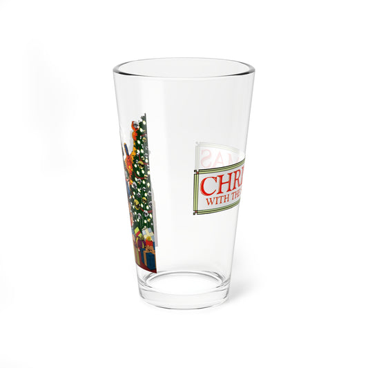 Christmas With the DC Super-Heroes Pint Glass, 16oz - John Byrne Art - Superman, Green Arrow, Teen Titans - Festive Holiday Barware