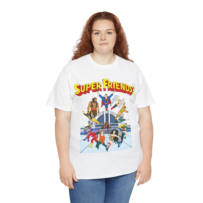 Super Friends T-Shirt - DC Hanna-Barbera - Superman, Wonder Woman, Black Vulcan, Batman, The Wonder Twins, Apache Chief, Hall of Justice