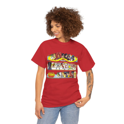 New Teen Titans T-Shirt - George Perez Art - 1980s Promotional Banners - Robin, Wonder Girl, Cyborg, Starfire - DC Comics