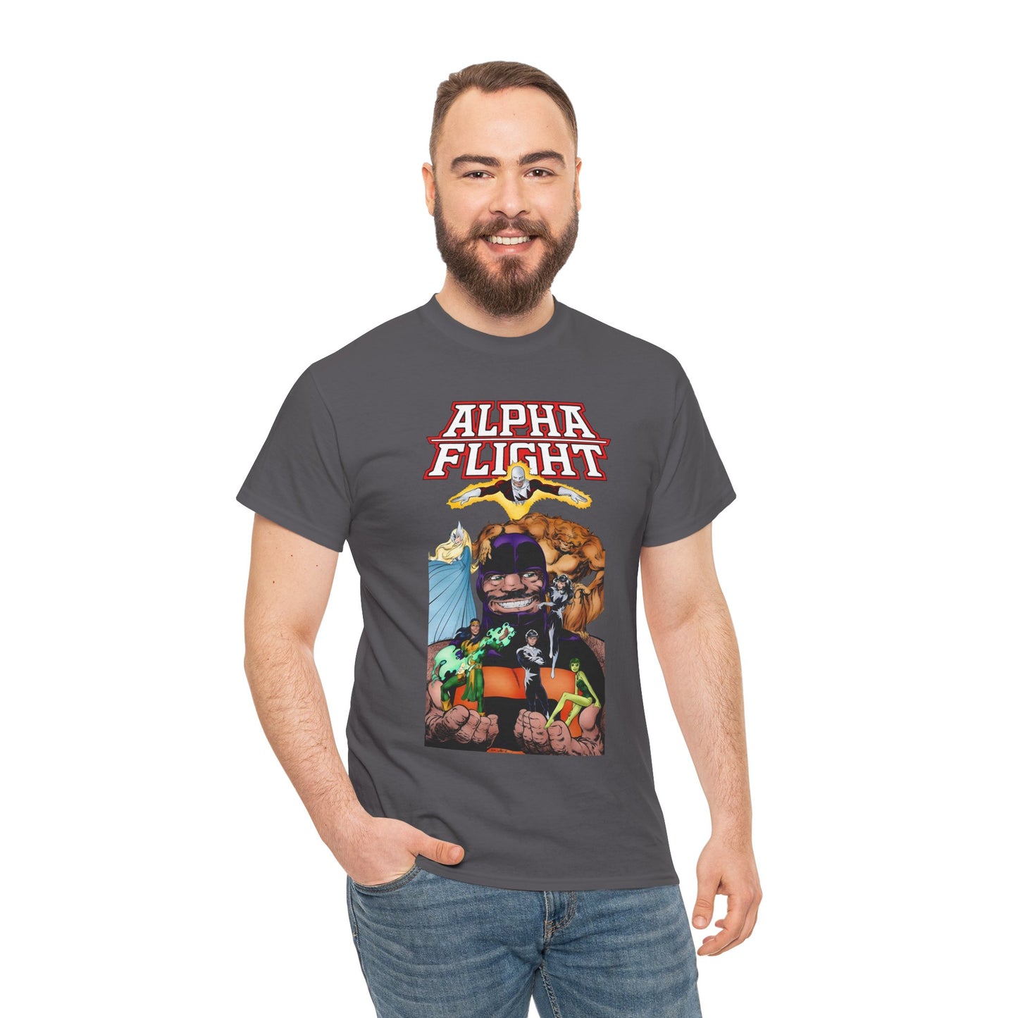 Alpha Flight T-Shirt - John Byrne Art - Guardian, Aurora, Northstar, Shaman, Snowbird, Puck - Marvel Comics