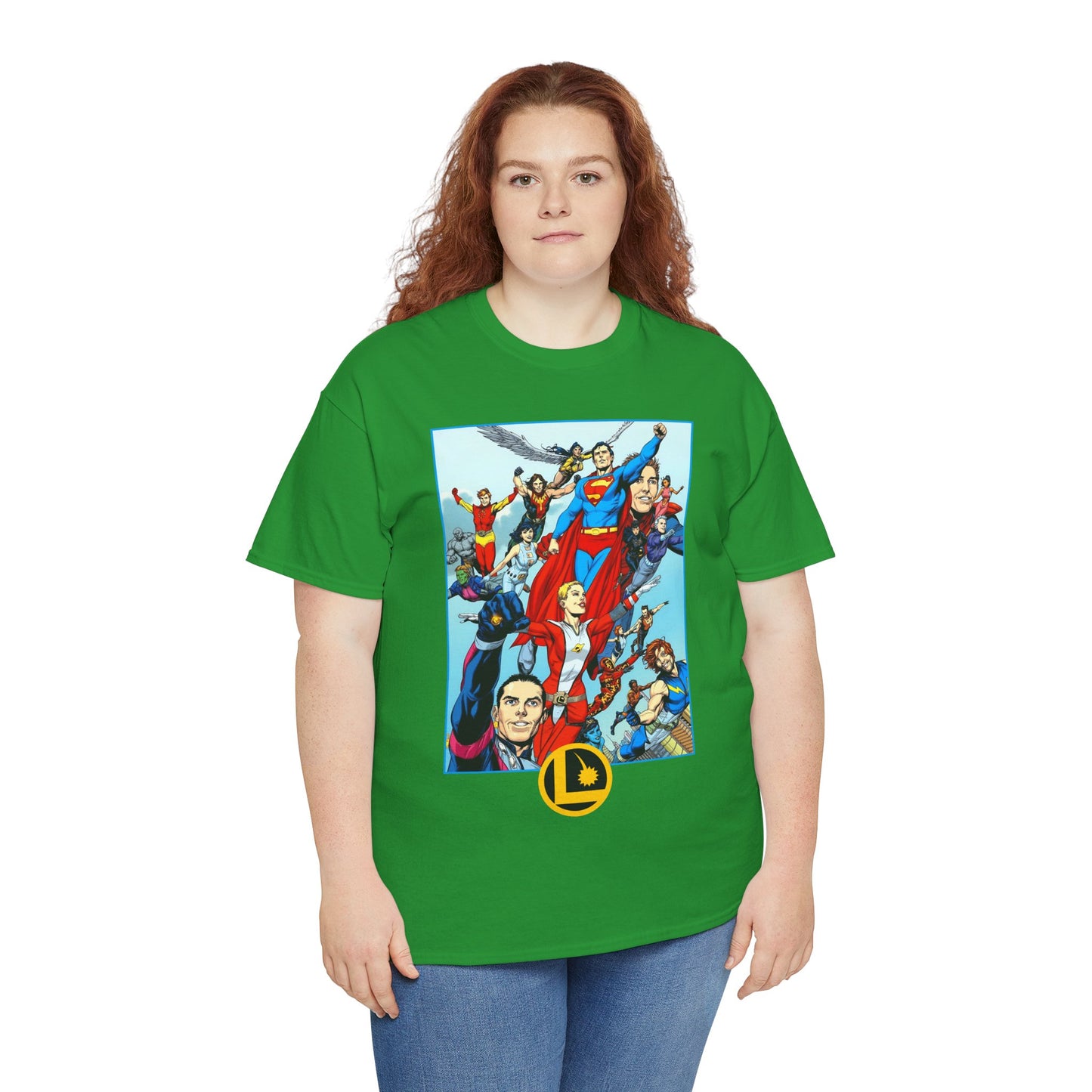 Legion of Super-Heroes T-Shirt - Gary Frank Art - Superman, Saturn Girl, Cosmic Boy, Dawnstar, Brainiac 5, Phantom Girl, Wildfire, Blok, Lightning Lad, Timber Wolf - LOSH - DC Comics