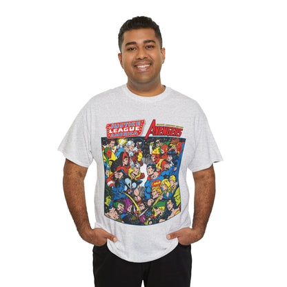 Justice League/Avengers T-Shirt - DC & Marvel Comics Art - George Perez - JLA - Batman, Captain America, Iron Man, Green Lantern