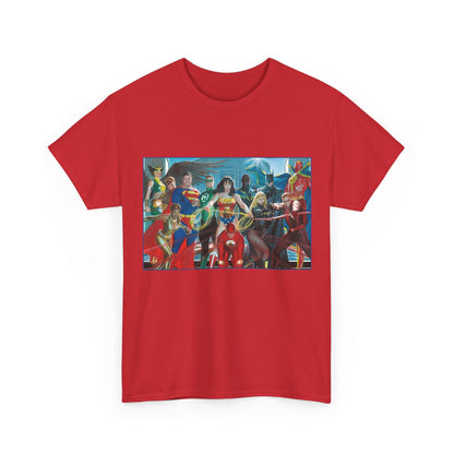 Justice League T-Shirt - Alex Ross Art - Superman, Wonder Woman, Batman, Flash, Black Canary, Vixen, Black Lightning, Green Lantern, Geo-Force, Red Tornado - DC Comics