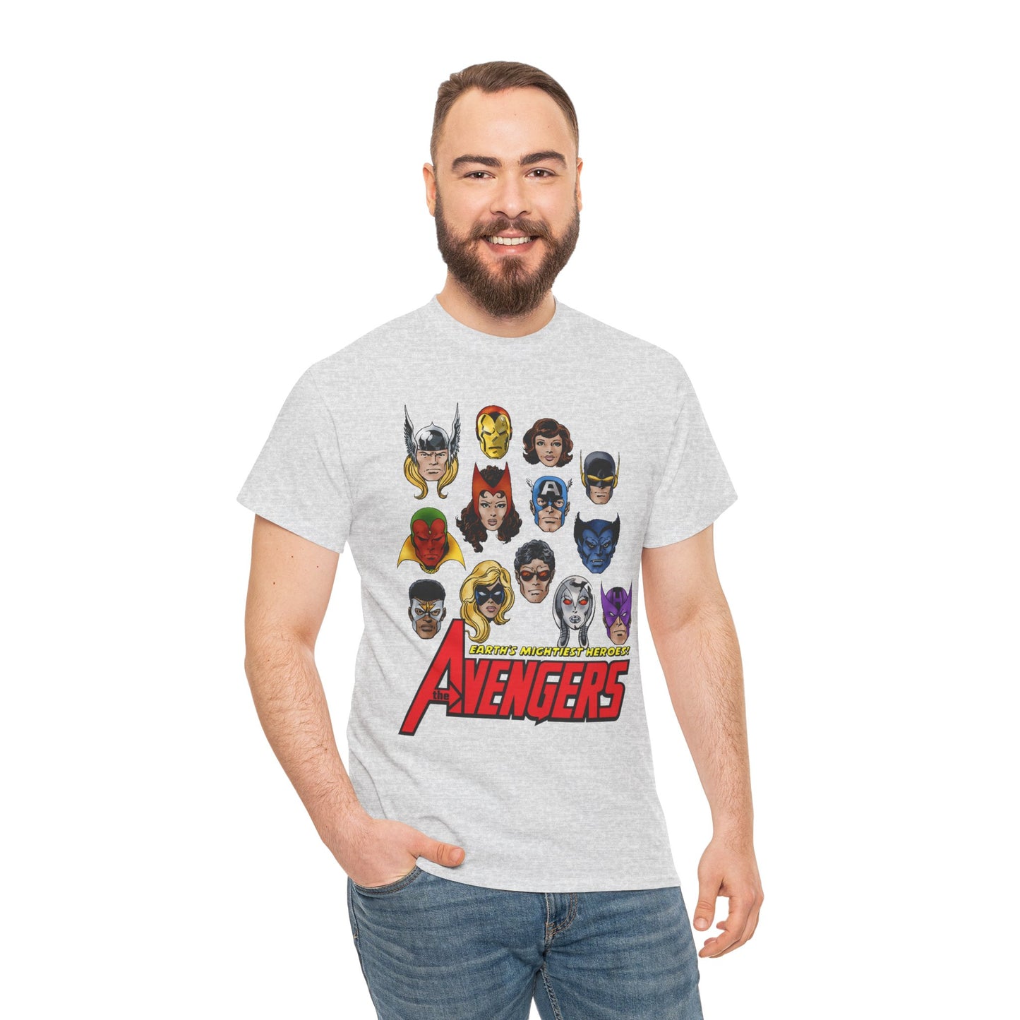 Avengers T-Shirt - John Byrne Art - Captain America, Scarlet Witch, Iron Man, Thor, Vision, Hawkeye, Wonder Man - Marvel Comics