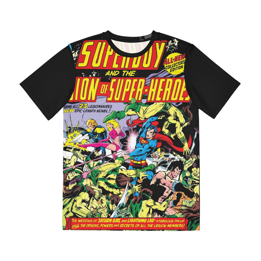 Superboy & Legion of Super-Heroes Polyester Tee (All-Over Print) - Lightning Lad, Saturn Girl, Cosmic Boy - DC Comics