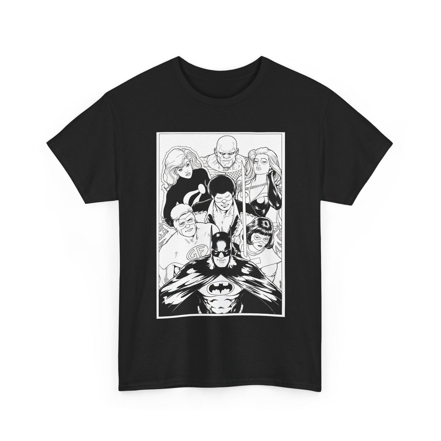 Batman & the Outsiders T-Shirt - Kevin Maguire Art - Black & White - Black Lightning, Metamorpho, Halo, Looker, Katana, Geo-Force - DC Comics