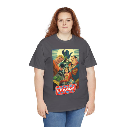 Justice League of America T-Shirt - Michael Cho Art - Superman, Flash, Wonder Woman, Green Lantern, Batman, Martian Manhunter - Silver Age Team - DC Comics