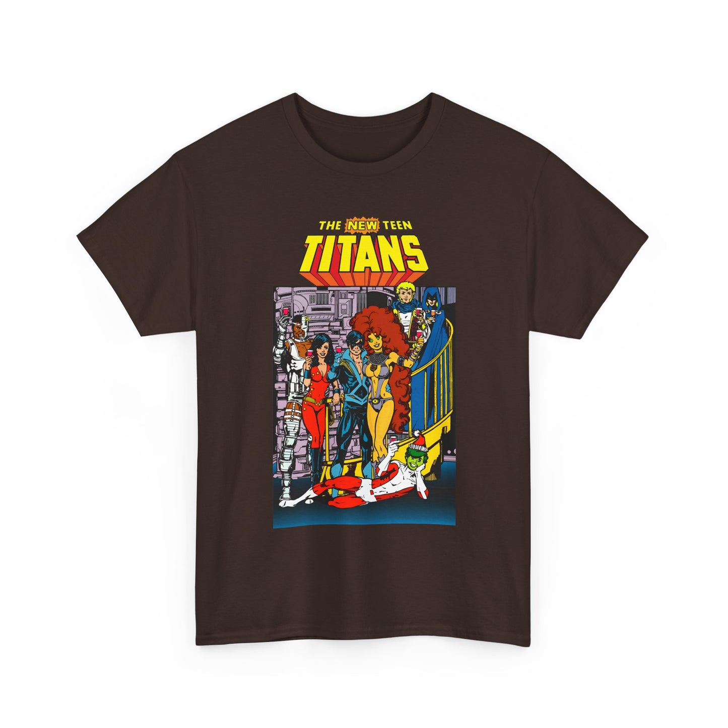 New Teen Titans T-Shirt - George Perez Art - Nightwing, Cyborg, Raven, Starfire, Wonder Girl, Changeling, Jericho - Titans Tower - DC Comics