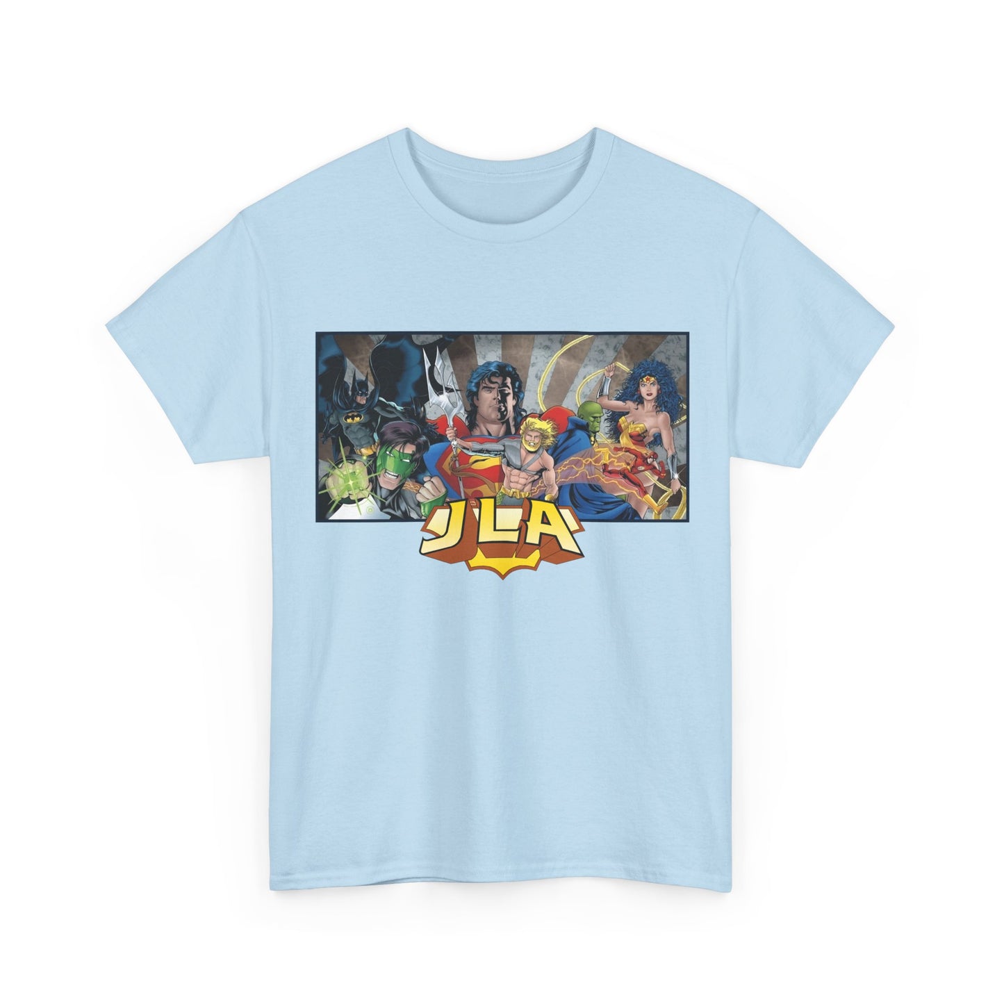 Justice League T-Shirt - Kevin Maguire Art - Superman, Wonder Woman, Batman, Flash, Aquaman, Martian Manhunter, Green Lantern - 90s Lineup - DC Comics