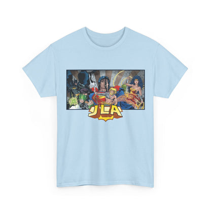 Justice League T-Shirt - Kevin Maguire Art - Superman, Wonder Woman, Batman, Flash, Aquaman, Martian Manhunter, Green Lantern - 90s Lineup - DC Comics