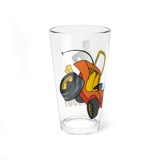 Speed Buggy Pint Glass, 16oz - Hanna-Barbera Saturday Morning Cartoon - Debbie, Mark, and Tinker - Solving Mysteries & Participating in Racing Competitions Around the World