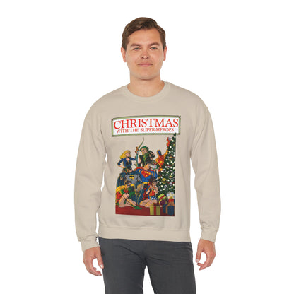 Christmas With the DC Super-Heroes Heavy Blend Crewneck Sweatshirt - Superman, Batman, Green Arrow, Black Canary - Festive Holiday Shirt
