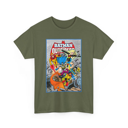 Batman & the Outsiders T-Shirt - Jim Aparo Art - Katana, Geo-Force, Black Lightning, Metamorpho, Halo - DC Comics - 1980s JLA Spin-Off Series