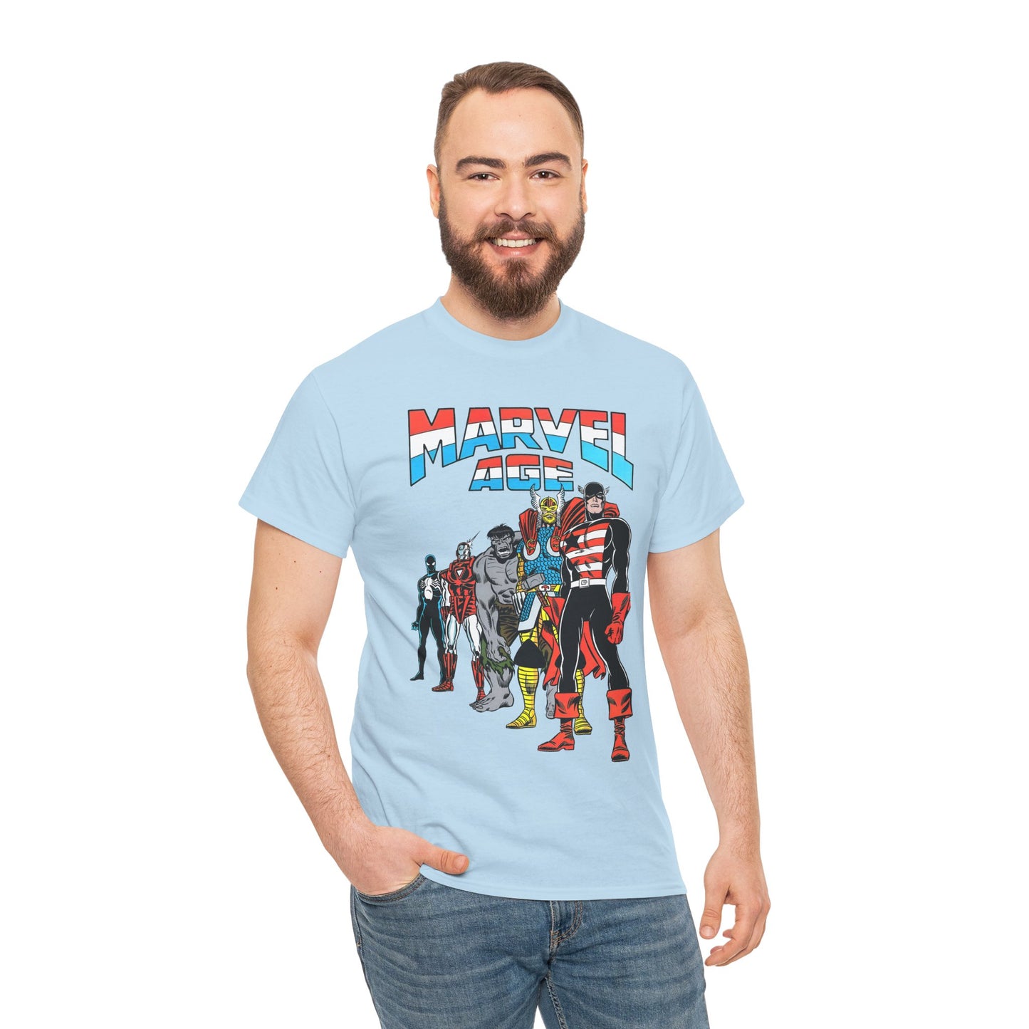 Marvel Age T-Shirt - Captain America, Thor, Incredible Hulk, Iron Man, Spider-Man - New Looks for the 80s