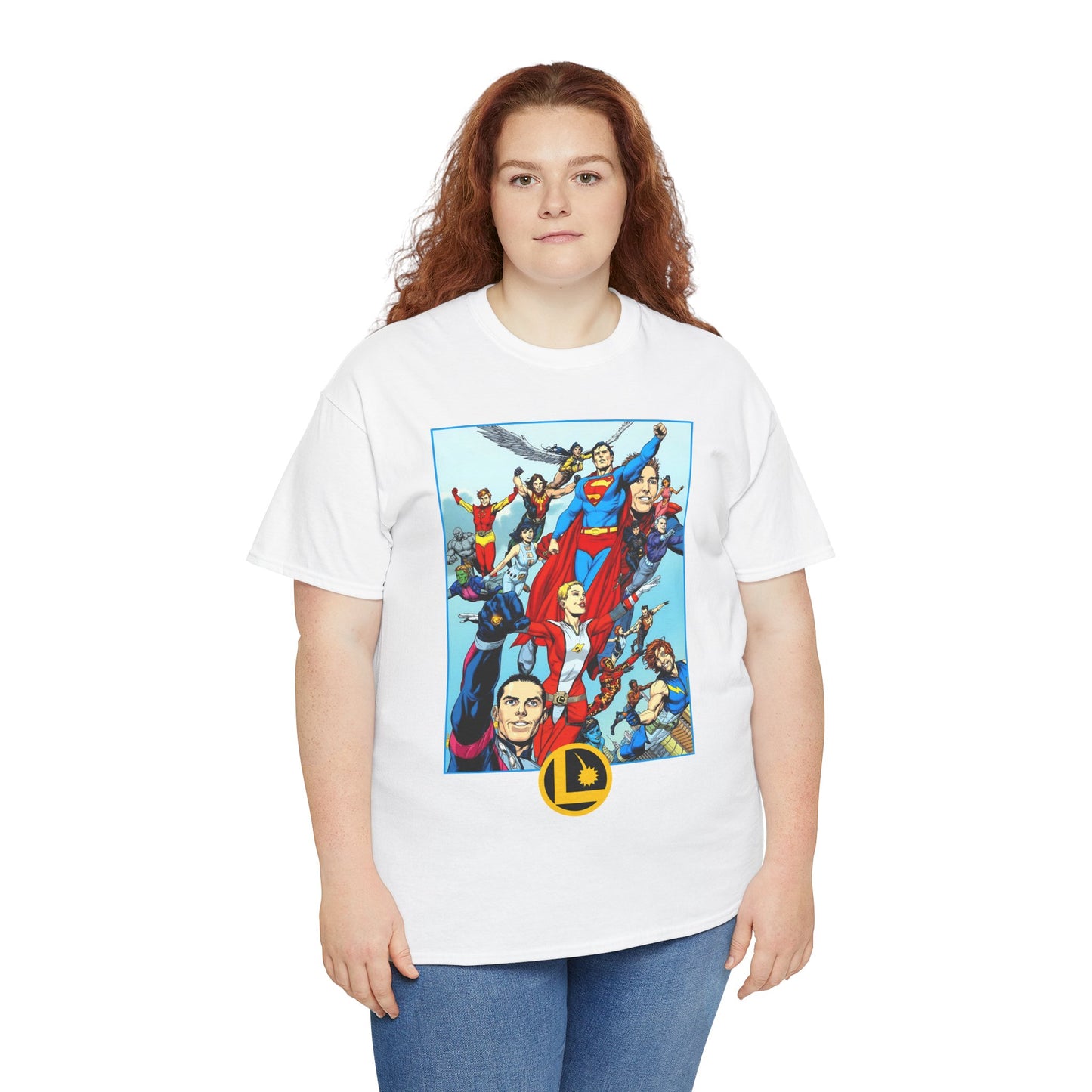 Legion of Super-Heroes T-Shirt - Gary Frank Art - Superman, Saturn Girl, Cosmic Boy, Dawnstar, Brainiac 5, Phantom Girl, Wildfire, Blok, Lightning Lad, Timber Wolf - LOSH - DC Comics