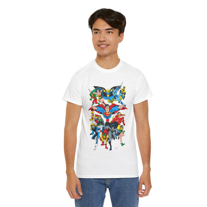 DC Legends T-Shirt - Linda Medley, Arthur Adams Art - Superman, Wonder Woman, Batman, Creeper, Black Canary, Guy Gardner, Blue Beetle, Booster Gold, Dr. Fate, Flash - DC Comics
