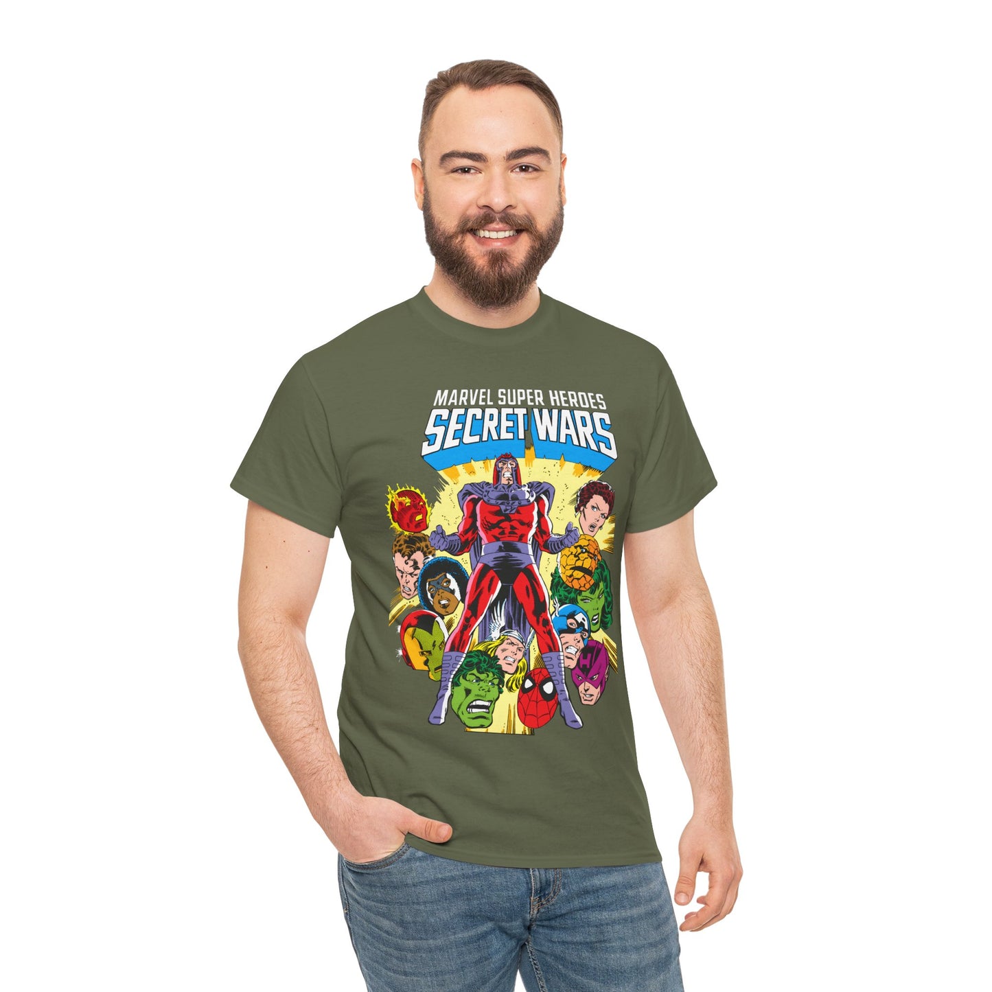 Marvel Super Heroes Secret Wars T-Shirt - Magneto, Captain America, Iron Man, She-Hulk, Hulk, Human Torch, Captain Marvel, Hawkeye - Marvel Comics