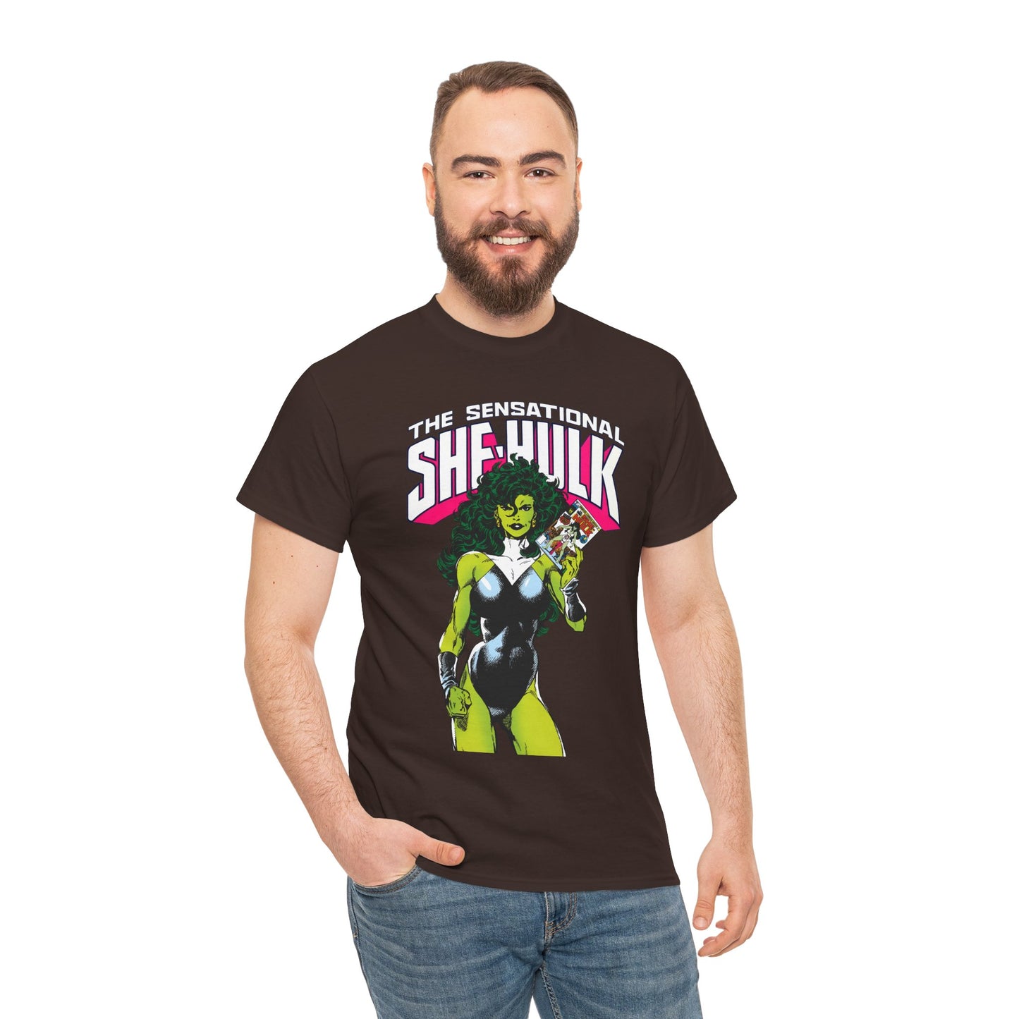 Sensational She-Hulk T-Shirt - Classic John Byrne Art - Jennifer Walters, Hulk's Cousin - Marvel Comics - Popular 1980s Series - "Rip Up Your X-Men!"