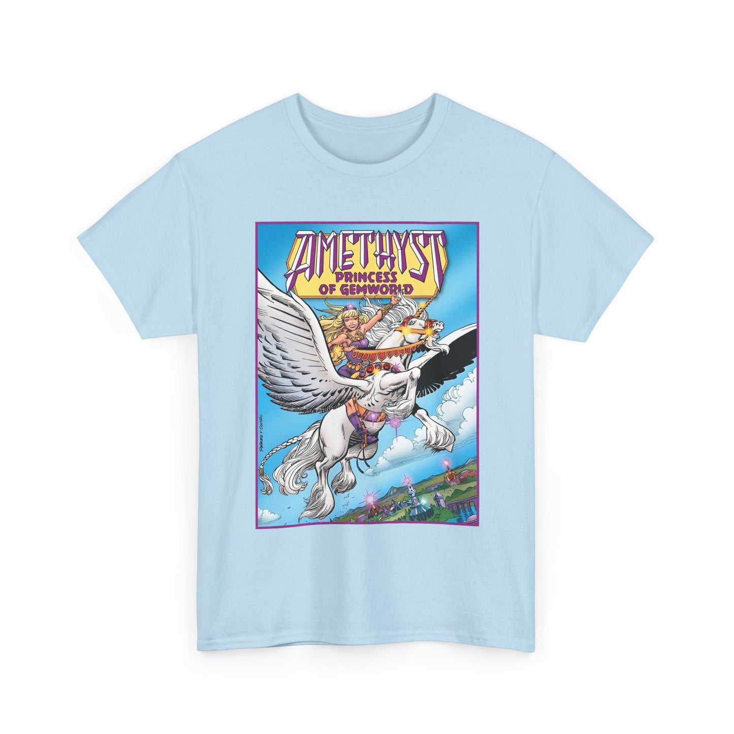 Amethyst Princess of Gemworld T-Shirt - George Perez Art - Riding Her Pegasus - DC Comics