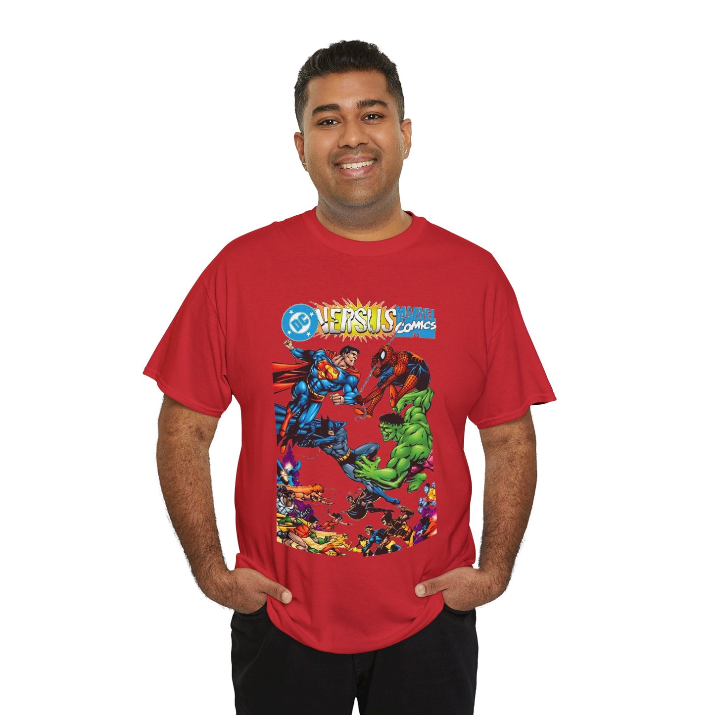 DC Comics Vs Marvel Comics T-Shirt - George Perez Art - Superman, Hulk, Batman, Spider-man, X-Men, New Teen Titans