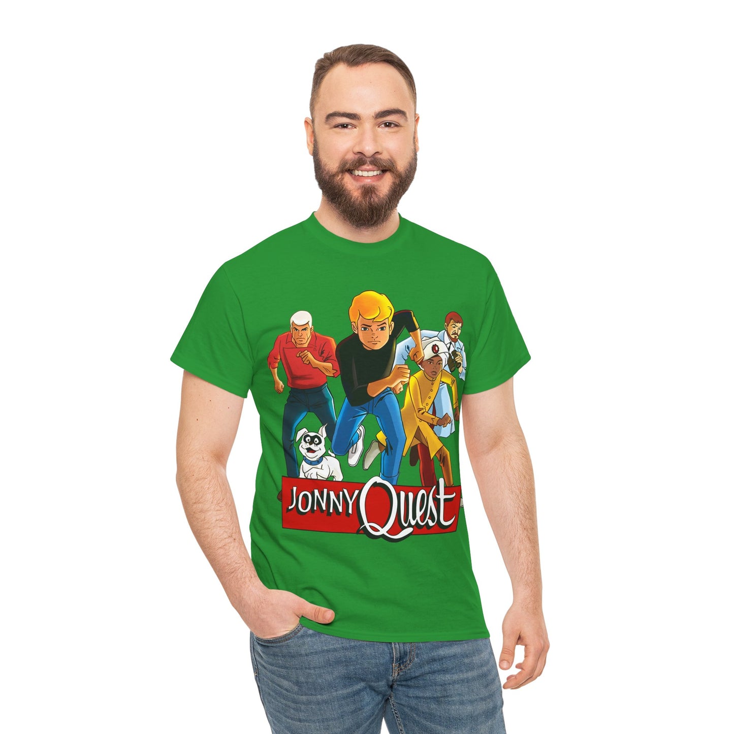 Jonny Quest T-Shirt - Popular Hanna-Barbera Cartoon Characters from the 1960s Adventure TV Show - Dr Benton, Hadji, Race Bannon, Bandit the Dog