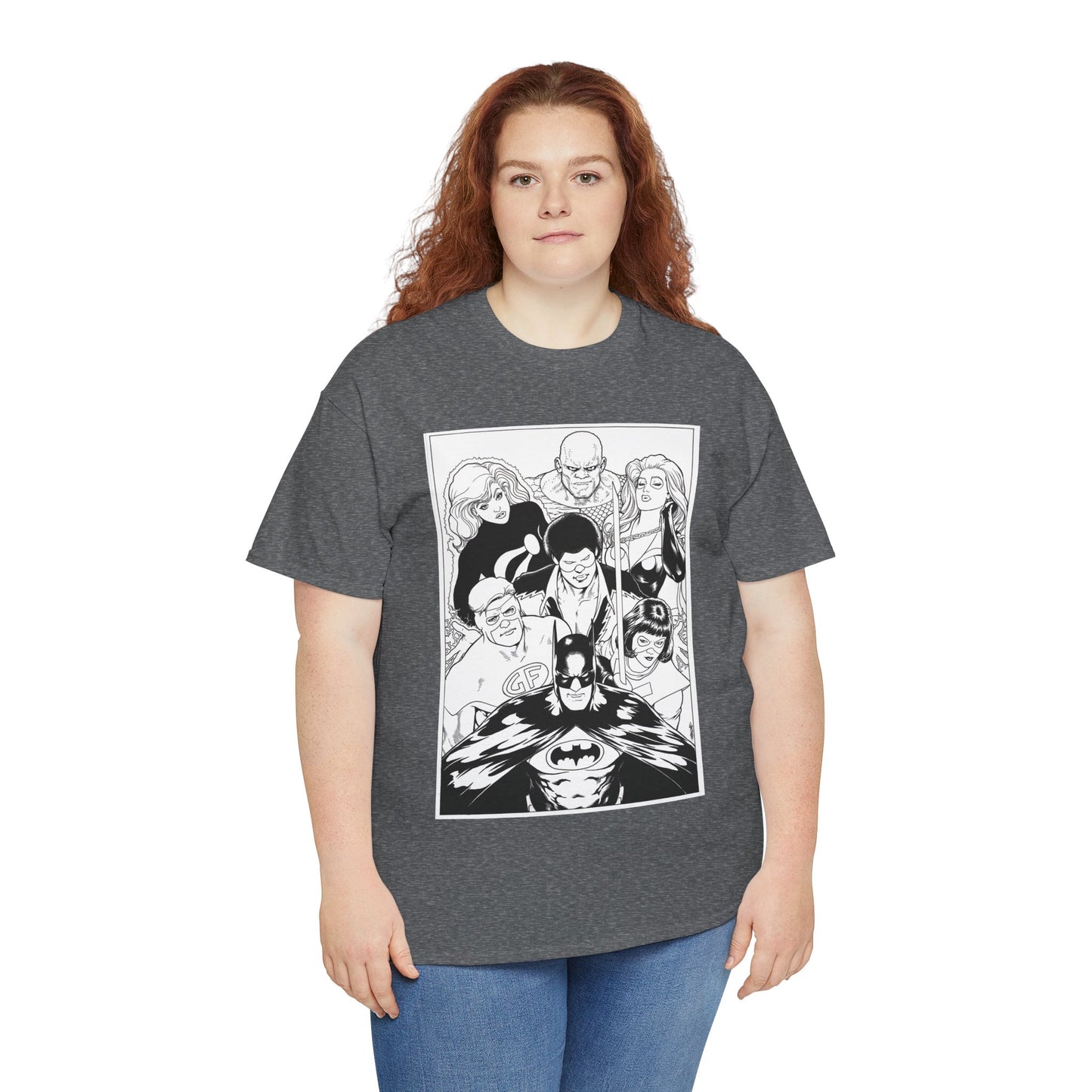 Batman & the Outsiders T-Shirt - Kevin Maguire Art - Black & White - Black Lightning, Metamorpho, Halo, Looker, Katana, Geo-Force - DC Comics