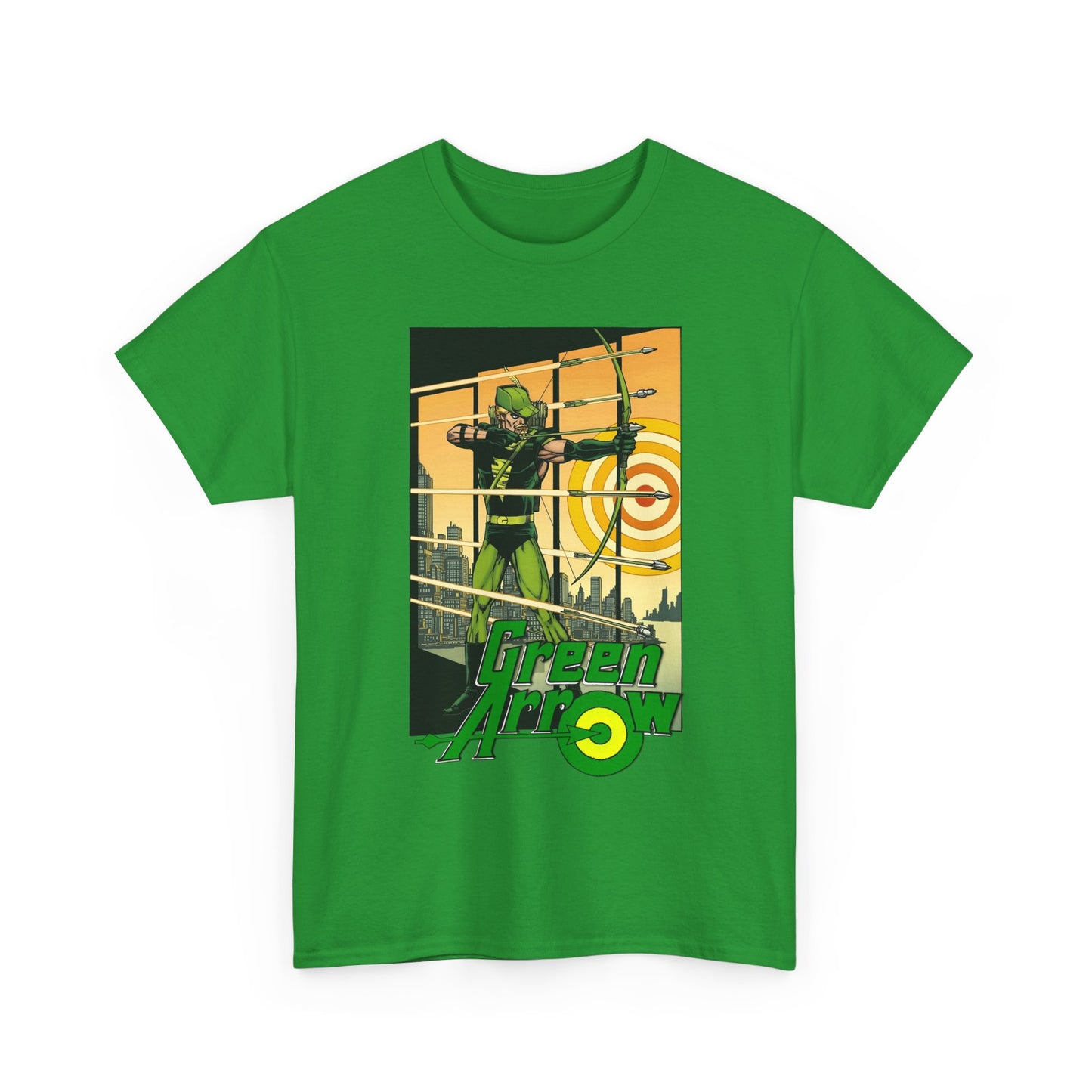 Green Arrow T-Shirt - George Perez Art - 1980s Justice League Postcard Art - JLA - DC Comics
