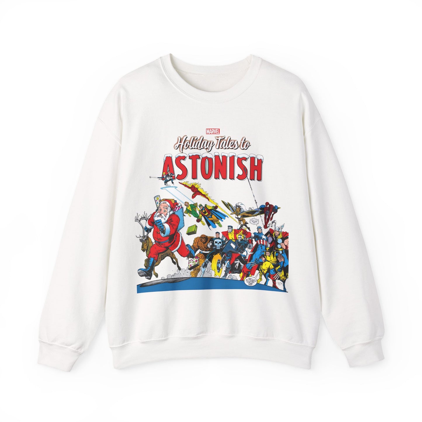 Marvel Comics Christmas Crewneck Sweatshirt - Spider-Man, Punisher, Ghost Rider, X-Men, Fantastic Four