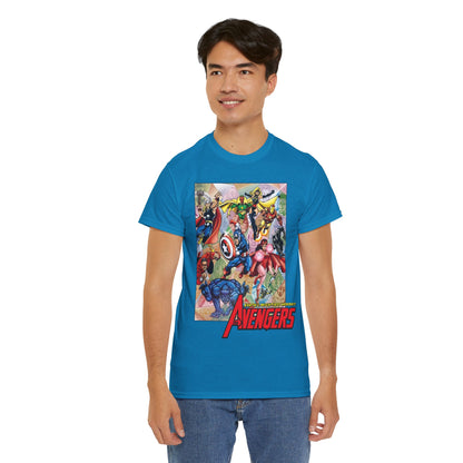 Avengers T-Shirt - George Perez Art - Captain America, Iron Man, Thor, Scarlet Witch, Black Panther, Wonder Man, Beast, Vision - Marvel Comics