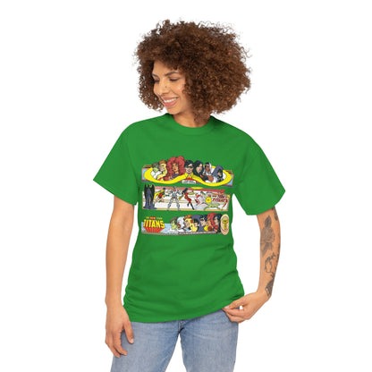 New Teen Titans T-Shirt - George Perez Art - 1980s Promotional Banners - Robin, Wonder Girl, Cyborg, Starfire - DC Comics