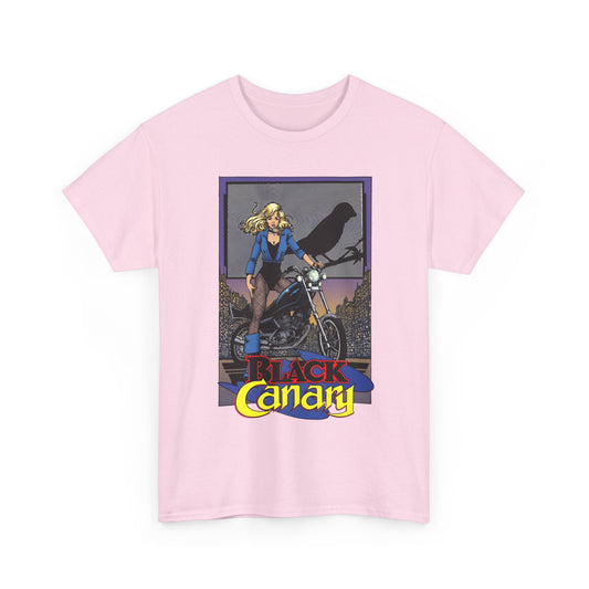 Pink t-shirt with 'Black Canary' graphic design on a white background