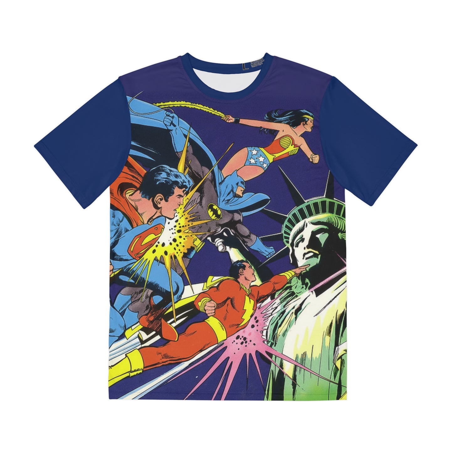 DC Heroes All Over Print Tee (Polyester) - Neal Adams Art - Superman, Wonder Woman, Batman, Captain Marvel - DC Comics