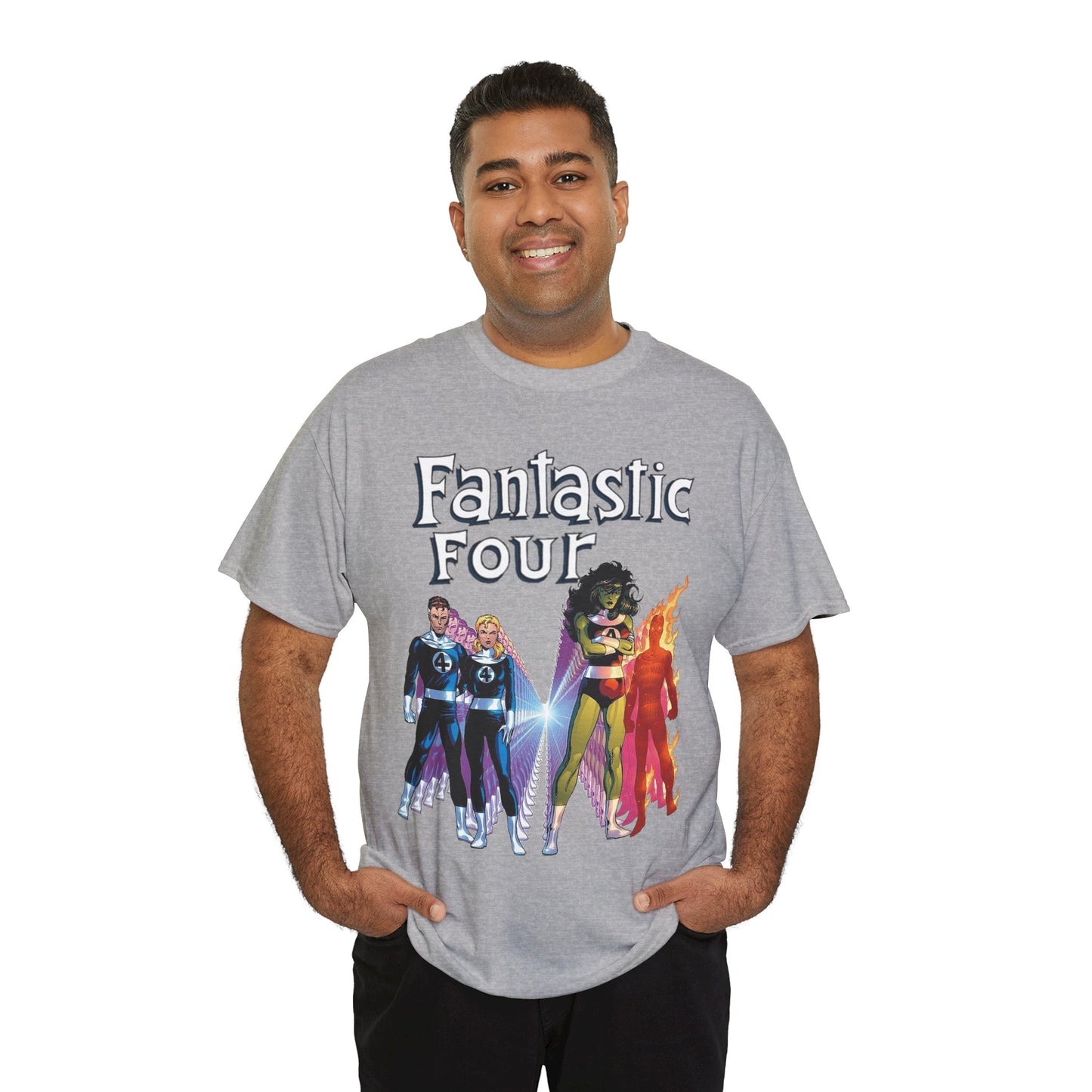 Fantastic Four T-Shirt - John Byrne Art - She-Hulk, Reed Richards, Human Torch, Invisible Woman - Marvel Comics