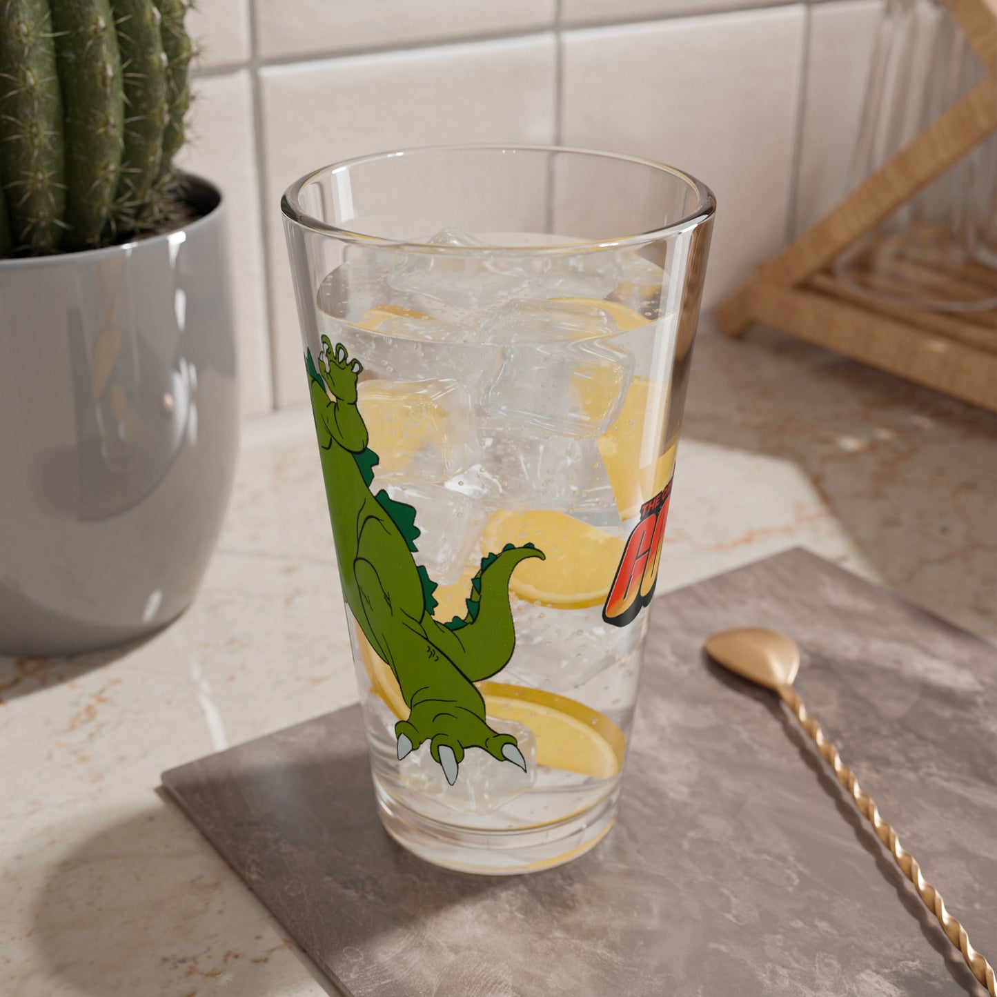 Godzilla & Godzooky Pint Glass, 16oz - Popular 1970s Hanna-Barbera Cartoon - Toho - King of the Monsters
