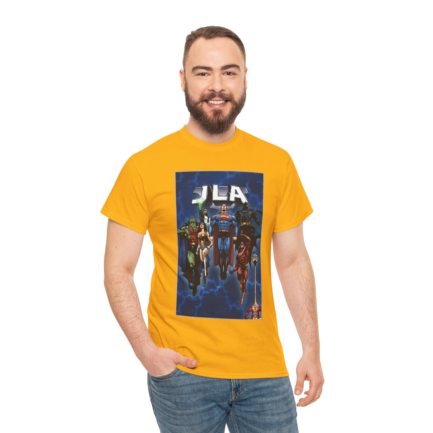 JLA T-Shirt - Doug Mahnke Art - Superman, Batman, Wonder Woman, Aquaman, Green Lantern, Flash, Martian Manhunter - DC Comics