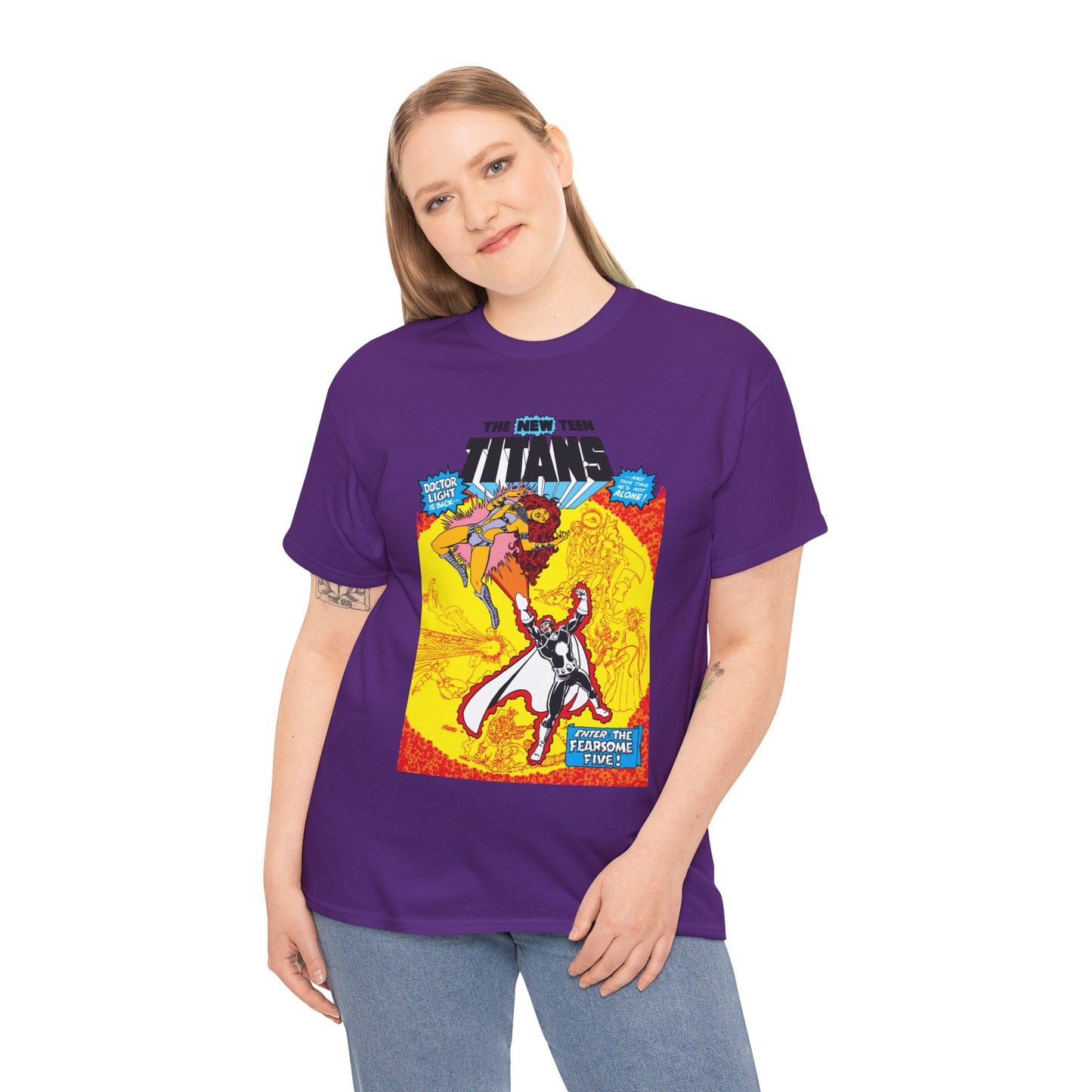 New Teen Titans T-Shirt - George Perez Art - #3 Cover Art - Dr. Light & the Fearsome Five Vs Starfire & the Teen Titans - DC Comics