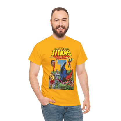 New Teen Titans T-Shirt - George Perez Art - Robin, Wonder Girl, Cyborg, Raven, Changeling, Starfire, Kid Flash - Titans Tower - DC Comics