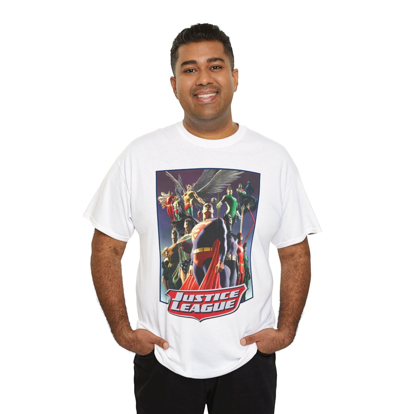 Justice League T-Shirt - Alex Ross Art - Superman, Wonder Woman, Black Canary, Hawkman, Flash, Aquaman, Atom - DC Comics