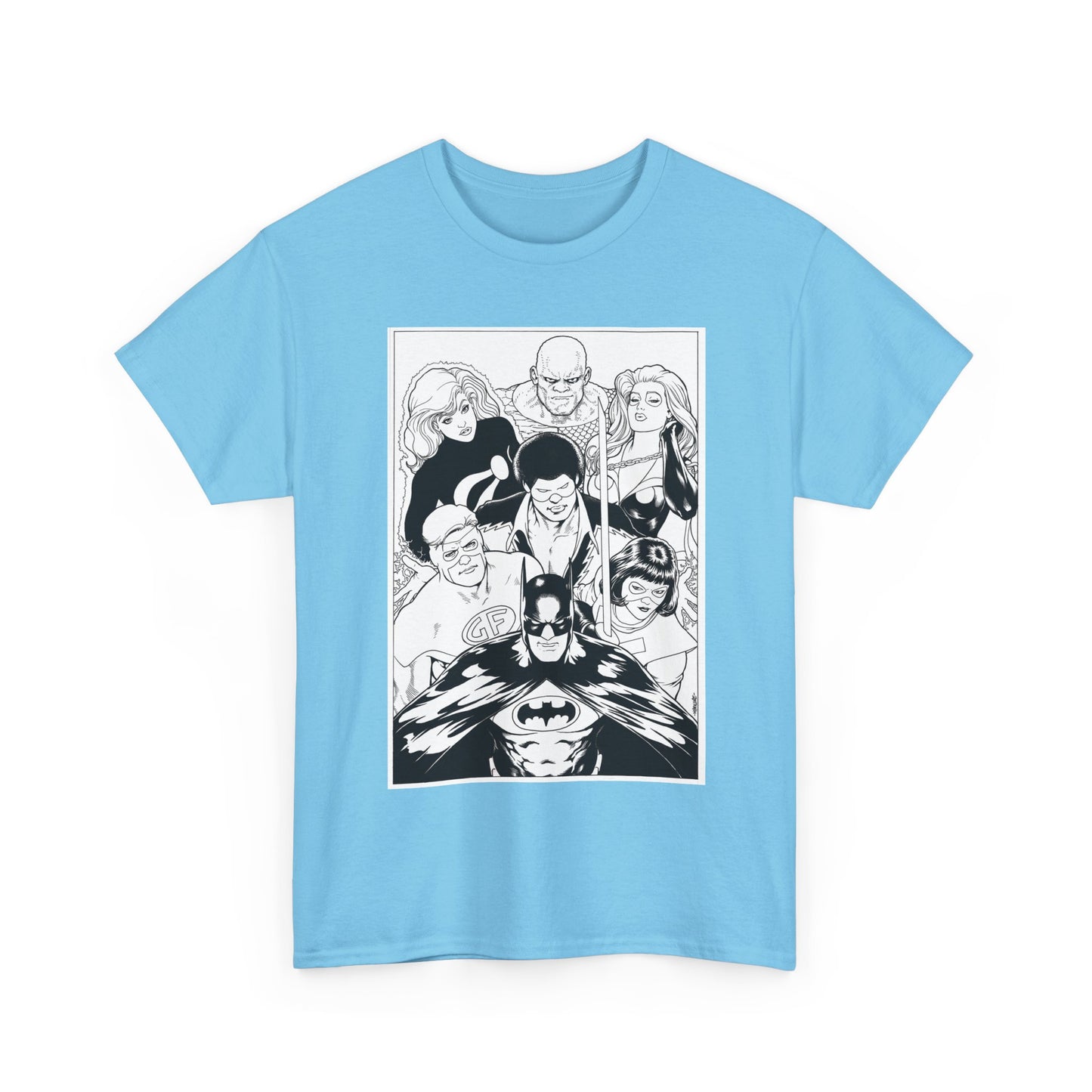 Batman & the Outsiders T-Shirt - Kevin Maguire Art - Black & White - Black Lightning, Metamorpho, Halo, Looker, Katana, Geo-Force - DC Comics