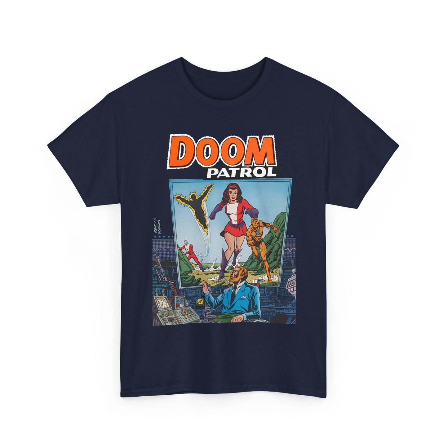 Doom Patrol T-Shirt - George Perez Art - Elasti-Girl, Robotman, Negative Man, The Chief - DC Comics Digest Cover Art