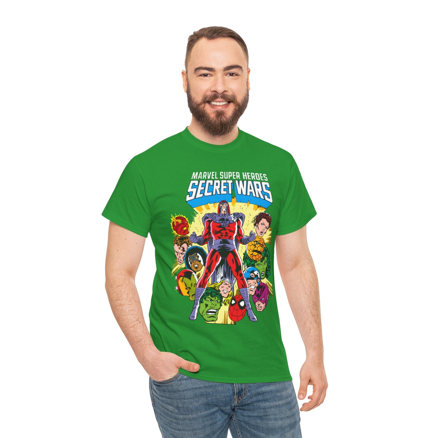 Marvel Super Heroes Secret Wars T-Shirt - Magneto, Captain America, Iron Man, She-Hulk, Hulk, Human Torch, Captain Marvel, Hawkeye - Marvel Comics