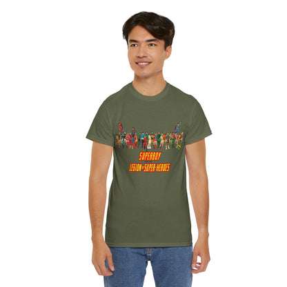 Superboy & Legion of Super-Heroes T-Shirt - 1970s DC Comics Art - Saturn Girl, Lightning Lad, Brainiac 5, Supergirl, Dawnstar, Mon-El, Bouncing Boy, Wildfire - LOSH