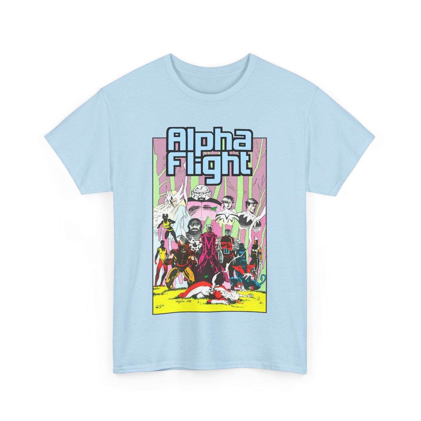 Alpha Flight T-Shirt - Mike Mignola Art - Northstar, Aurora, Snowbird, Shaman, Puck - X-Men: Magneto, Colossus, Shadowcat, Storm - Marvel Comics