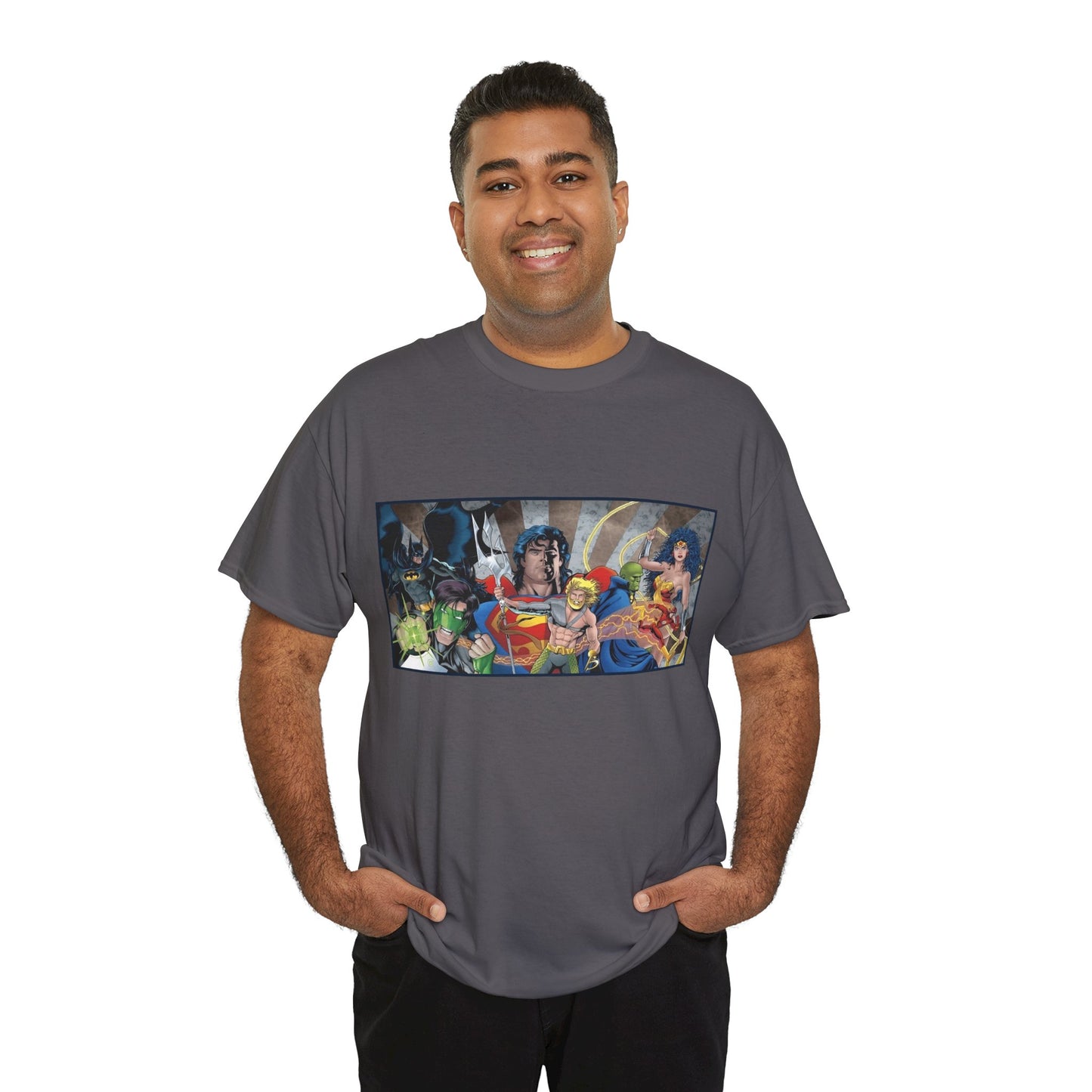 Justice League T-Shirt - Kevin Maguire Art - Superman, Wonder Woman, Flash, Aquaman, Green Lantern - DC Comics