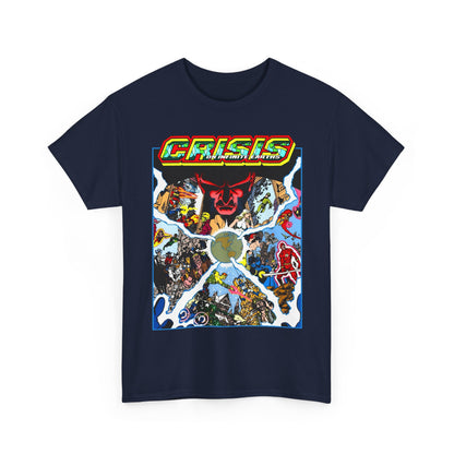 Crisis on Infinite Earths T-Shirt - George Perez Art - #3 Cover - Monitor, Flash, Starfire, Brainiac 5, Dream Girl - DC Comics
