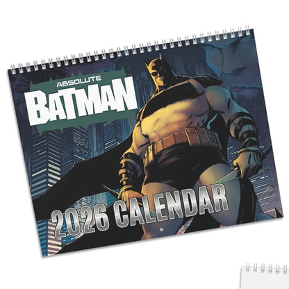 Batman 2026 calendar with a superhero design on a white background. Batman is standing on a building looking out at Gotham City.